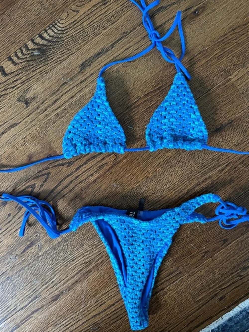 Blue Crocheted Tie-Side Bikini Set - Picture 2 of 4